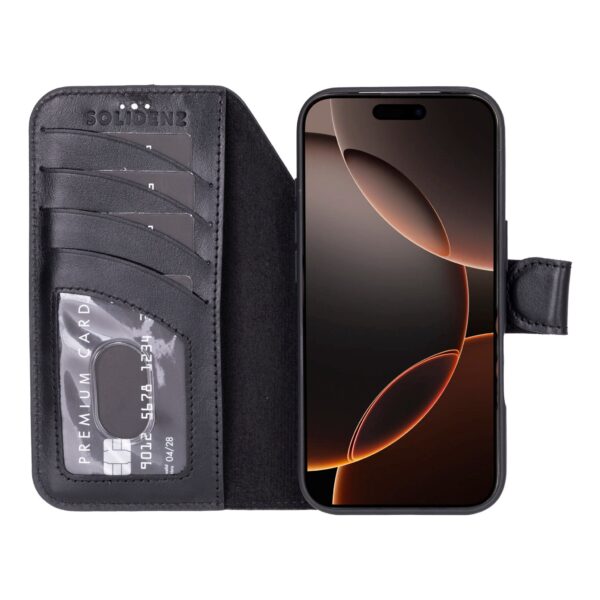 Solidenz Moda Book iPhone 17 Pro echt leren hoesje - Zwart - Afbeelding 3