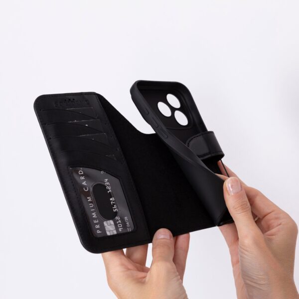 Solidenz Moda Book iPhone 17 Pro echt leren hoesje - Zwart - Afbeelding 6