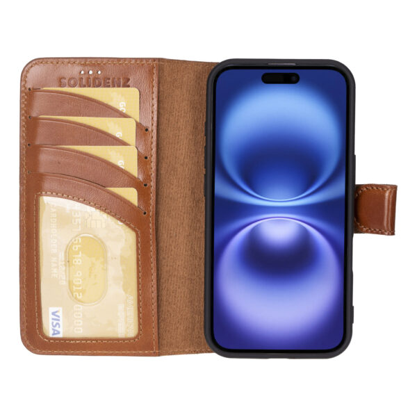 Solidenz Moda Book iPhone 17 echt leren hoesje - Bruin - Afbeelding 3