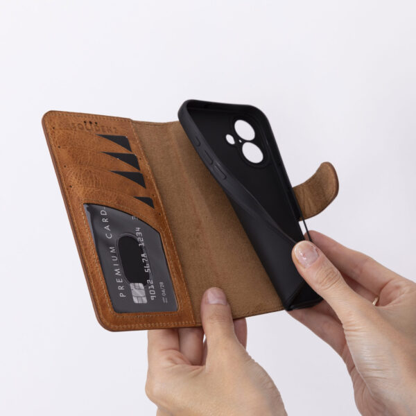 Solidenz Moda Book iPhone 17 echt leren hoesje - Bruin - Afbeelding 5