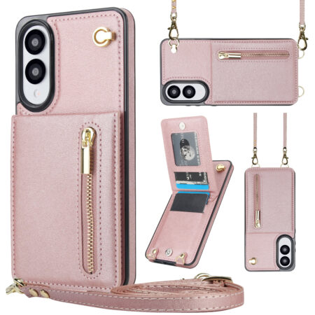 Solidenz Fashion Portemonnee hoesje met koord Samsung Galaxy S25 Edge – Roségoud