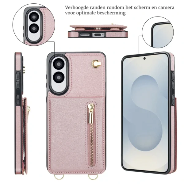 Solidenz Fashion Wallet case with lanyard Samsung Galaxy S25 Edge - Rose Gold - Image 3