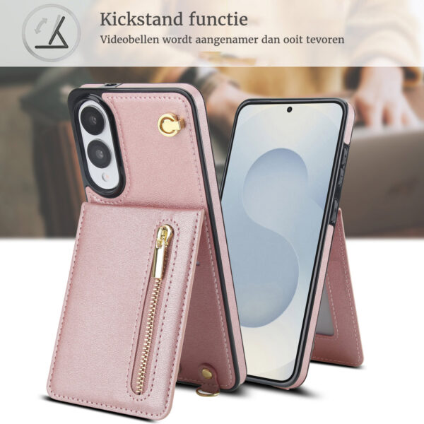 Solidenz Fashion Wallet case with lanyard Samsung Galaxy S25 Edge - Rose Gold - Image 4