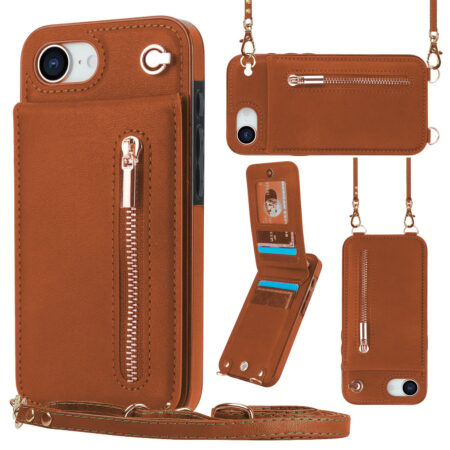 Solidenz Fashion Wallet case with lanyard iPhone 16e – Brown