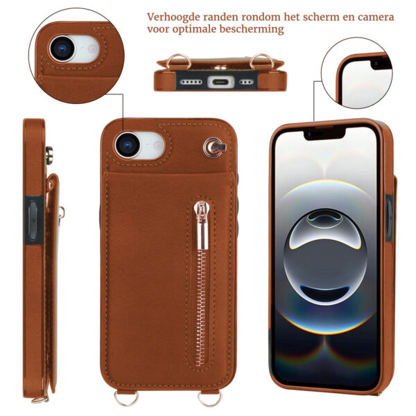 Solidenz Fashion Wallet case with lanyard iPhone 16e - Brown - Image 2