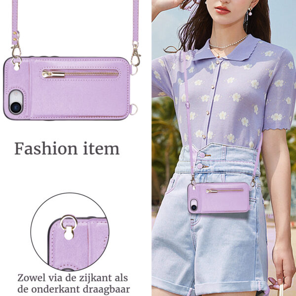 Solidenz Fashion Wallet case with cord iPhone 16e - Violet - Image 4
