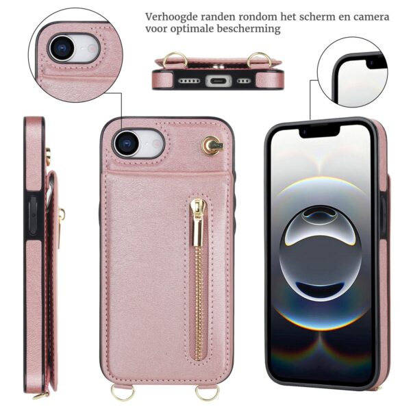 Solidenz Fashion Wallet Case with Cord iPhone 16e - Rose Gold - Image 4
