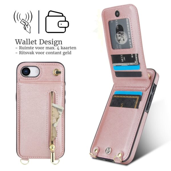 Solidenz Fashion Wallet Case with Cord iPhone 16e - Rose Gold - Image 5