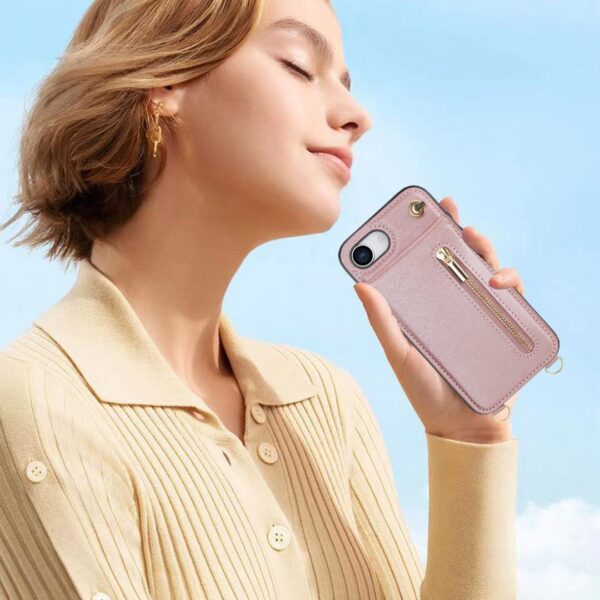 Solidenz Fashion Wallet Case with Cord iPhone 16e - Rose Gold - Image 8