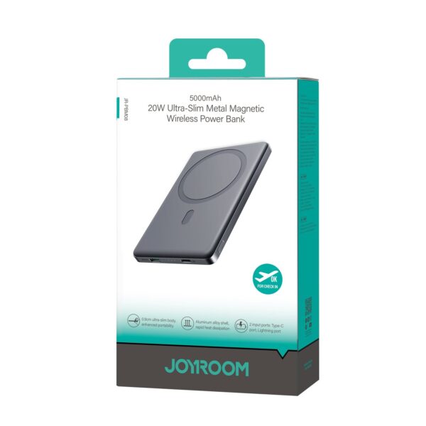 Joyroom 20W Ultra-Slim Metalen Power Bank - Magsafe en draadloos - 5000 mAh Inclusief 60W USB-C Kabel - Space Grey - Afbeelding 11