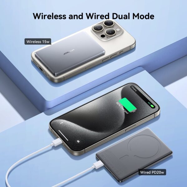 Joyroom 20W Ultra-Slim Metalen Power Bank - Magsafe en draadloos - 5000 mAh Inclusief 60W USB-C Kabel - Space Grey - Afbeelding 8