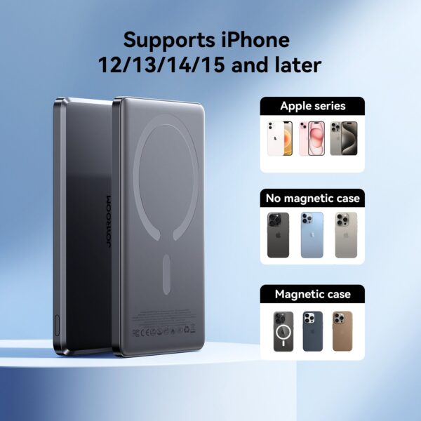 Joyroom 20W Ultra-Slim Metalen Power Bank - Magsafe en draadloos - 5000 mAh Inclusief 60W USB-C Kabel - Space Grey - Afbeelding 9