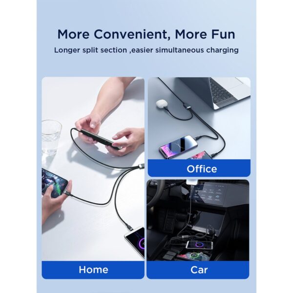 Joyroom Multi-Use 3.5A 3-in-1 Kabel - USB-A naar Lightning en Type-C en Micro-USB - 1,2 m - Zwart - Afbeelding 10