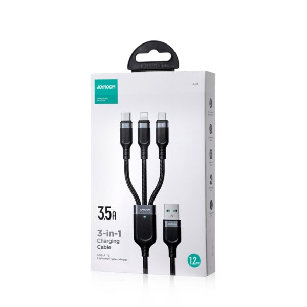 Joyroom Multi-Use 3.5A 3-in-1 Kabel - USB-A naar Lightning en Type-C en Micro-USB - 1,2 m - Zwart - Afbeelding 12