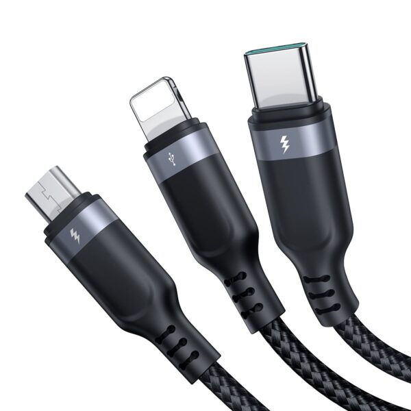 Joyroom Multi-Use 3.5A 3-in-1 Kabel - USB-A naar Lightning en Type-C en Micro-USB - 1,2 m - Zwart - Afbeelding 2