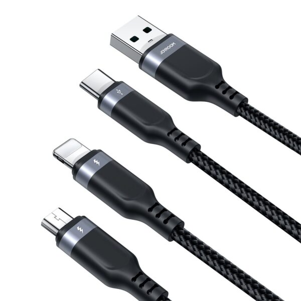 Joyroom Multi-Use 3.5A 3-in-1 Kabel - USB-A naar Lightning en Type-C en Micro-USB - 1,2 m - Zwart - Afbeelding 3