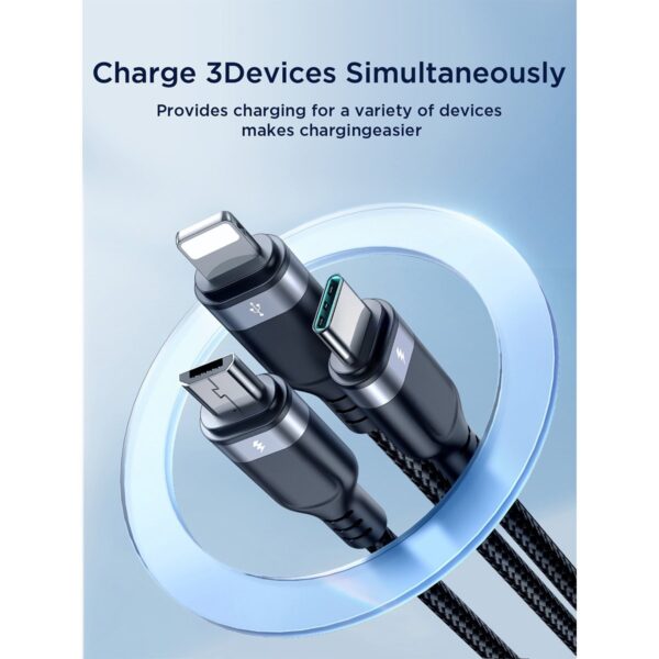 Joyroom Multi-Use 3.5A 3-in-1 Kabel - USB-A naar Lightning en Type-C en Micro-USB - 1,2 m - Zwart - Afbeelding 4