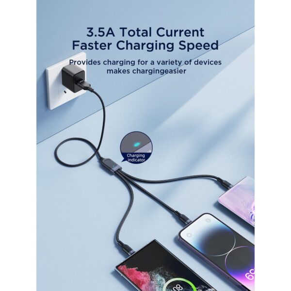 Joyroom Multi-Use 3.5A 3-in-1 Kabel - USB-A naar Lightning en Type-C en Micro-USB - 1,2 m - Zwart - Afbeelding 5
