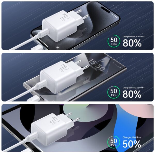 Joyroom – USB‑C PD 20W snellader + USB‑C naar Lightning kabel 1 meter – Wit - Afbeelding 7