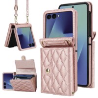 Fashion Wallet case with lanyard Samsung Galaxy Z Flip 7 – Rose gold