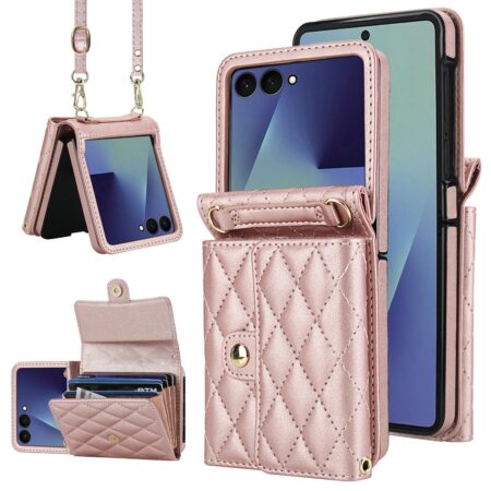 Fashion Portemonnee hoesje met koord Samsung Galaxy Z Flip 7 – Roségoud
