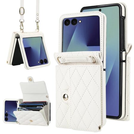 Fashion Portemonnee hoesje met koord Samsung Galaxy Z Flip 7 – Wit
