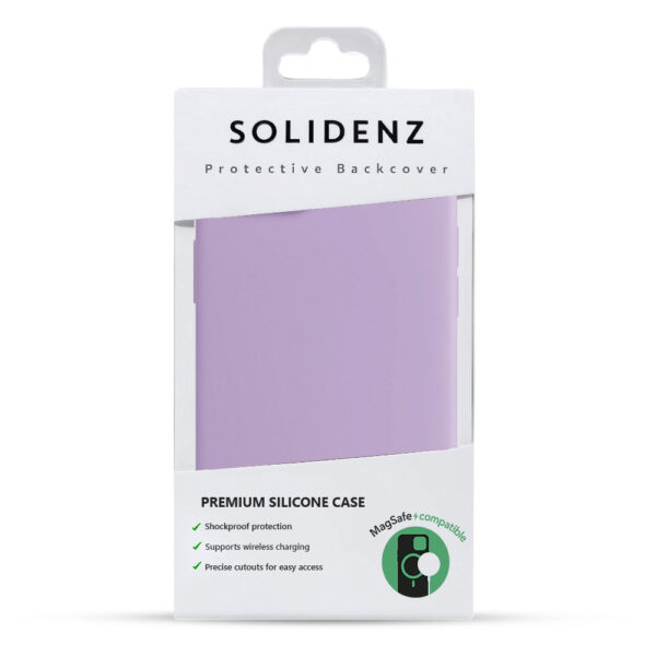 Solidenz Lila Siliconen iPhone 15 hoesje met MagSafe - Lavender - Afbeelding 7