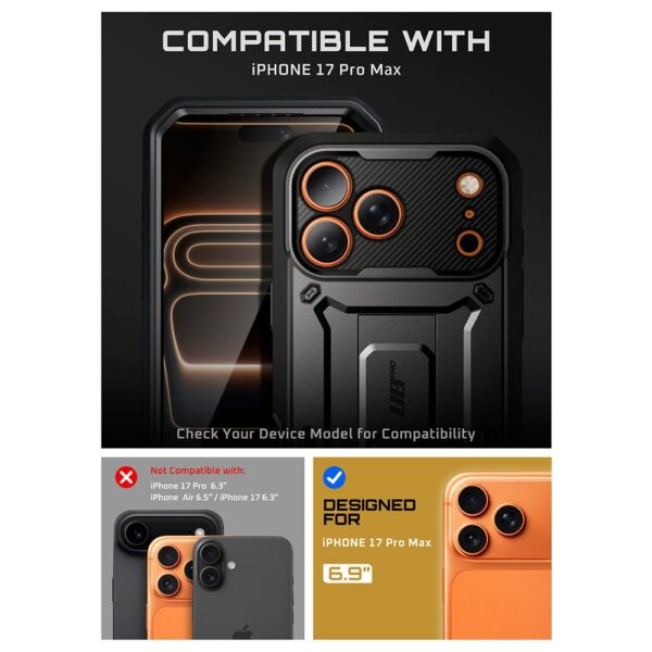 Supcase 360 Backcover met screen protector iPhone 17 Pro Max hoesje - Zwart - Afbeelding 4