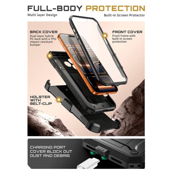 Supcase 360 Backcover met screen protector iPhone 17 Pro Max hoesje - Zwart - Afbeelding 8