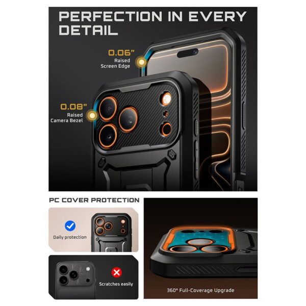 Supcase 360 Backcover met screen protector iPhone 17 Pro Max hoesje - Zwart - Afbeelding 9