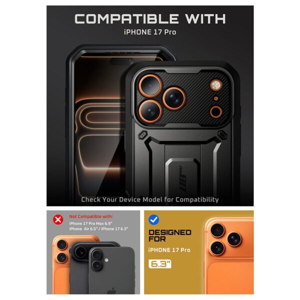 Supcase 360 Backcover met screen protector iPhone 17 Pro hoesje - Zwart - Afbeelding 4