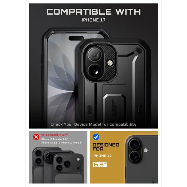 Supcase 360 Backcover met screen protector iPhone 17 hoesje - Zwart - Afbeelding 4