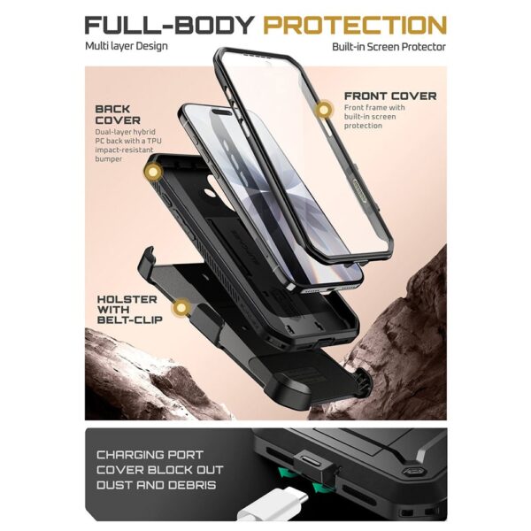 Supcase 360 Backcover met screen protector iPhone 17 hoesje - Zwart - Afbeelding 8