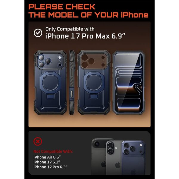 Supcase UB Grip Pro iPhone 17 Pro Max hoesje met Screenprotector en MagSafe - Blauw - Afbeelding 4
