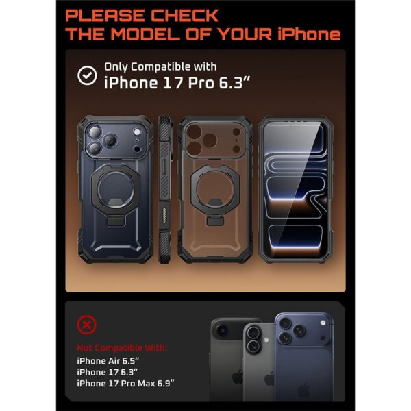 Supcase UB Grip Pro iPhone 17 Pro hoesje met Screenprotector en MagSafe - Zwart Transparant - Afbeelding 4