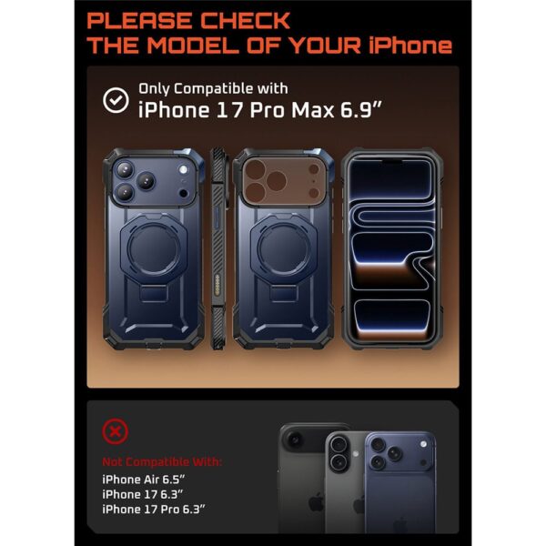 Supcase UB Grip hoesje geschikt voor iPhone 17 Pro Max met MagSafe - Blauw - Afbeelding 4