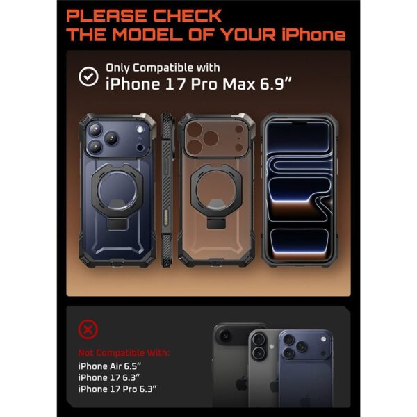 Supcase UB Grip hoesje geschikt voor iPhone 17 Pro Max met MagSafe - Zwart Transparant - Afbeelding 4