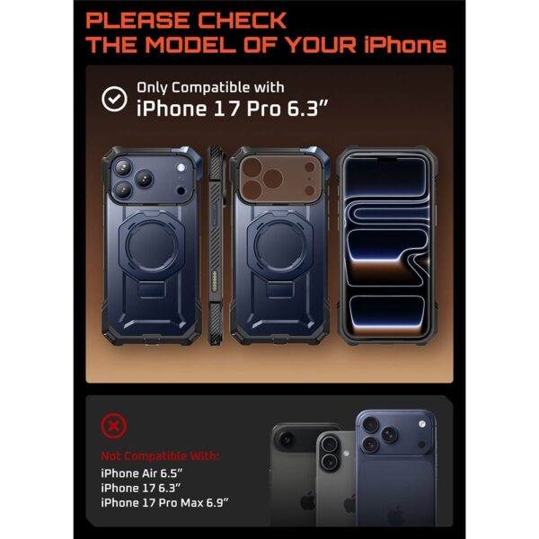 Supcase UB Grip hoesje geschikt voor iPhone 17 Pro met MagSafe - Blauw - Afbeelding 4