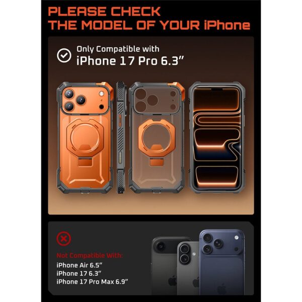 Supcase UB Grip hoesje geschikt voor iPhone 17 Pro met MagSafe - Oranje Transparant - Afbeelding 4