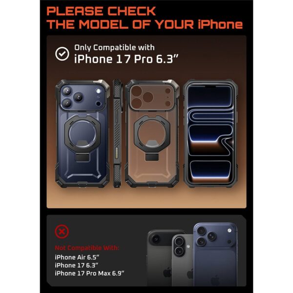 Supcase UB Grip hoesje geschikt voor iPhone 17 Pro met MagSafe - Zwart Transparant - Afbeelding 4
