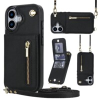 Solidenz Fashion Wallet case with lanyard iPhone 17 – Black
