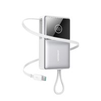 Joyroom powerbank 10.000 mAh met ingebouwde oprolbare USB-C kabel en 22,5W snelladen – Wit