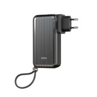 WiWU Powerbank 10000mAh 3-in-1 Type-C, Lightning kabel en Wereldstekker – Zwart
