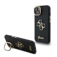 Guess 4G Logo with Camera Stand feature iPhone 15 case – Black