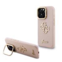 Guess 4G Logo with Camera Stand feature iPhone 15 Pro Max case – Pink