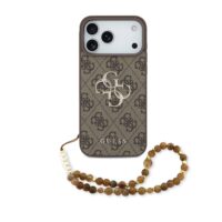 Guess 4G Metal Logo iPhone 17 Pro Max hoesje – Met Polskoord – Bruin