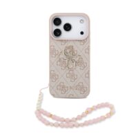 Guess 4G Metal Logo iPhone 17 Pro Case – With Wrist Strap – Pink
