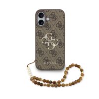 Guess 4G Metal Logo iPhone 17 hoesje – Met Polskoord – Bruin