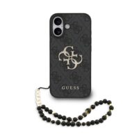 Guess 4G Metal Logo iPhone 17 case – With Wrist Strap – Black