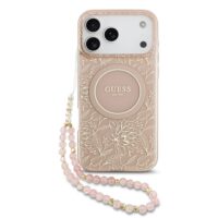 Guess IML Flowers Allover iPhone 17 Pro Max Case – With MagSafe and Cord – Pink